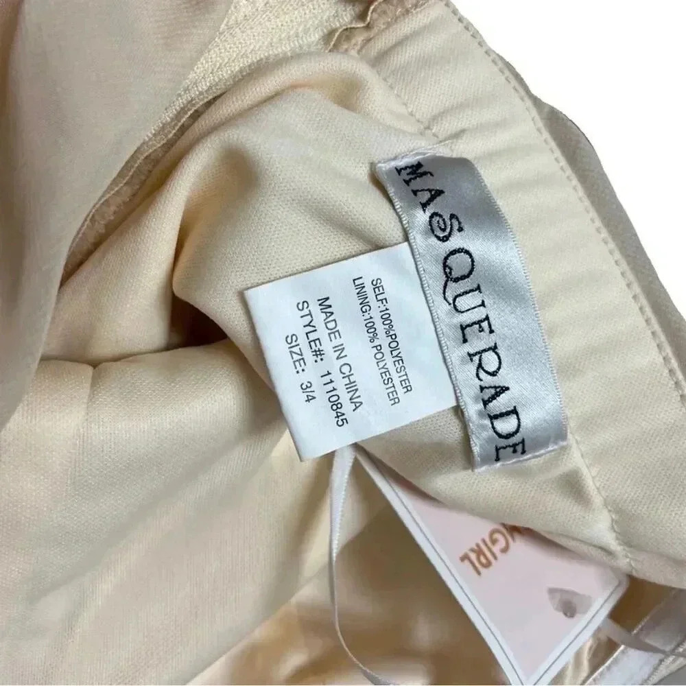 MASQUERADE Beige Strapless Mini Prom Dress Beaded Waistband Sweetheart Size 3/4 - Picture 11 of 12